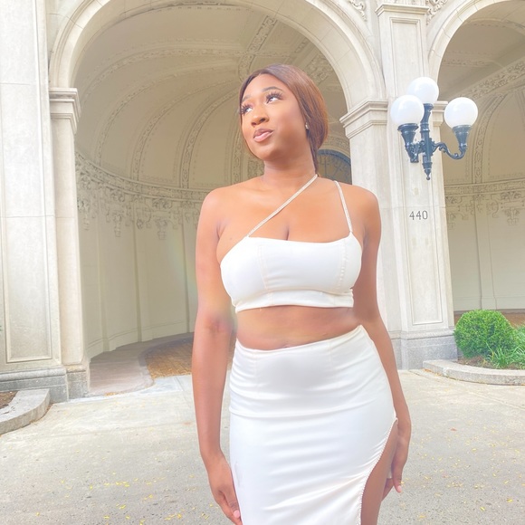 Two Piece Oh Polly Diamanté Ivory | Mini Skirt - Picture 3 of 3